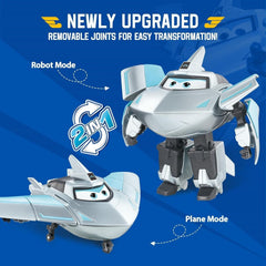 Super Wings Transformation Plane Supercharged Traver, kb. 12,7 cm-es nagy gyerekek Játékfigura Repülőgép és Robot figura fiúknak és lányoknak 3 éves kor felett ezüst akciófigurák Naty Shop