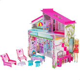 Lisciani - Casă de păpuși - Vilă de vacanță Barbie cu păpușă - Jocuri de fantezie - Casă din carton pentru asamblare și decorare - Timp liber creativ - Pentru fete cu vârsta de 4 ani și peste