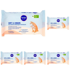 NIVEA Baby Moisturizing Cleansing Wipes Soft & Cream, 57 db, tiszta, száraz és hidratált bőrre, baba törlőkendők mandulatejjel és B5, C és E vitaminokkal