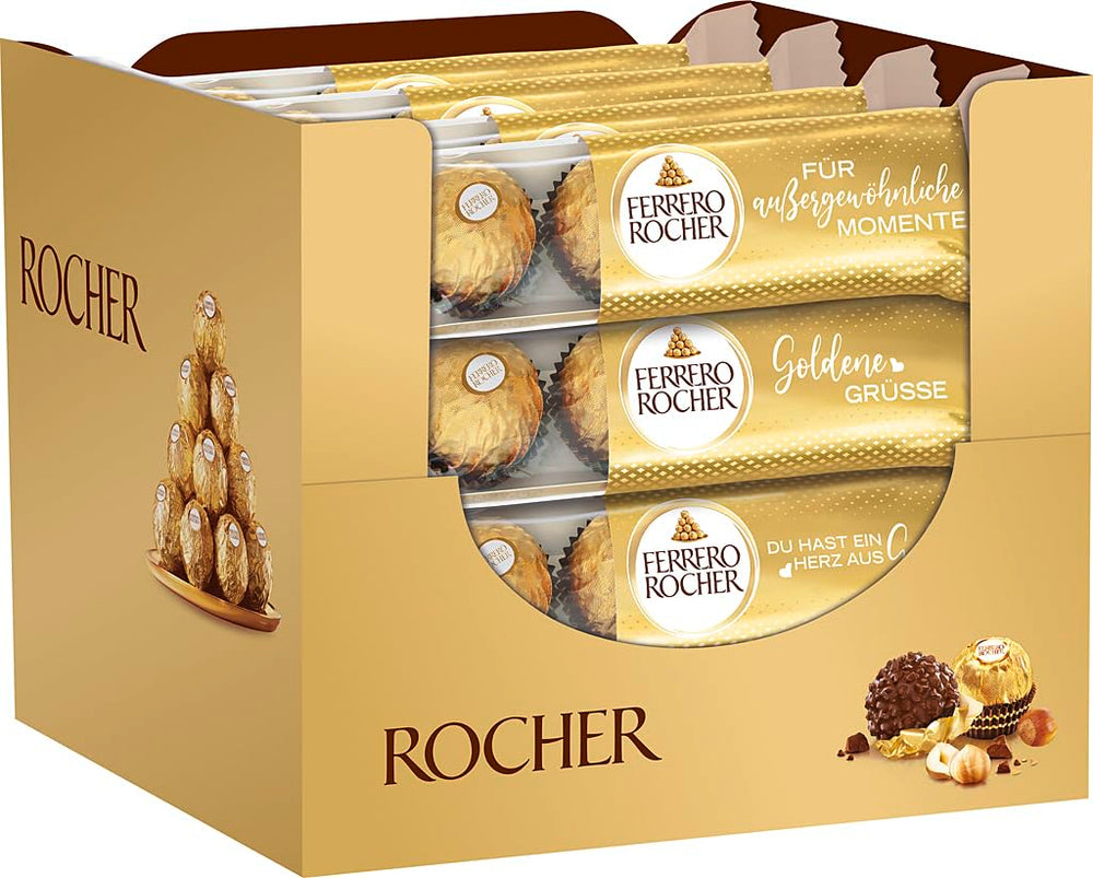 Ferrero Rocher - Ropogós és krémes mogyoró különleges praliné - Valentin-napi ajándék neki és neki - 16 csomag, 4 db egyedi praliné