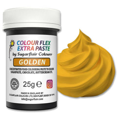 Pastă colorantă alimentară Sugarflair Colourflex Extra Paste Golden - Colorant alimentar comestibil pentru cremă de unt, ciocolată, pastă de zahăr, glazură, fondant, mixuri pentru prăjituri, aluat și multe altele - 25g