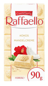Ferrero Raffaello csokoládészelet - Valentin-napi ajándék Neki és Neki - Fehér csokoládé kókuszkrémmel és mandulával - 1 szelet csokoládé x 90g