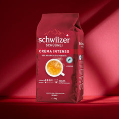 Schwiizer Schüümli Intenso, boabe de cafea Arabica/Robusta, corpolente și intense, ideale pentru espressoare automate, tărie 4/5, prăjire medie, Rainforest Alliance, 1kg