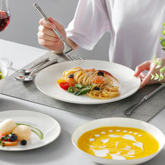 Set de veselă MALACASA pentru 4 persoane, set de veselă din porțelan os, format din 16 piese, set combinat rotund alb cu margine aurie, cu 4 farfurii de cină, 4 farfurii de desert, 4 farfurii de sumă și 4 boluri pentru cereale, seria NORI