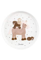 Set de veselă din porțelan Sterntaler, design rustic - Set de veselă cu bază din silicon antiderapantă și detașabilă - Veselă pentru bebeluși și copii cu farfurie, bol de 400 ml și cană de 200 ml, alb