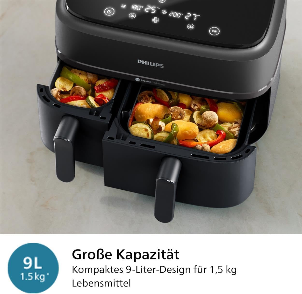 Philips Airfryer Dual Basket 3000 Series, 9L, 2 coșuri, 2 feluri de mâncare gata în același timp, tehnologie Rapidair plus cu aer cald Electrocasnice Naty Shop