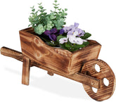 Roabă de plantat Relaxdays, lemn ars, decorațiune de grădină, design vintage, pentru plantare, ÎxLxA: 19 x 47 x 15 cm, naturală