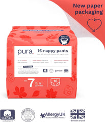 Környezetbarát bugyi, 7-es méret (17 kg+), 16db, Eldobható fehérnemű érzékeny és allergiás bőrre, Illatanyagmentes, Oldalra húzott