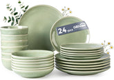 GBHOME Set de veselă ceramică pentru 6 persoane, set de 24 de piese farfurii și boluri pictate manual, vase din gresie rezistente la zgârieturi, potrivit pentru mașina de spălat vase și cuptorul cu microunde