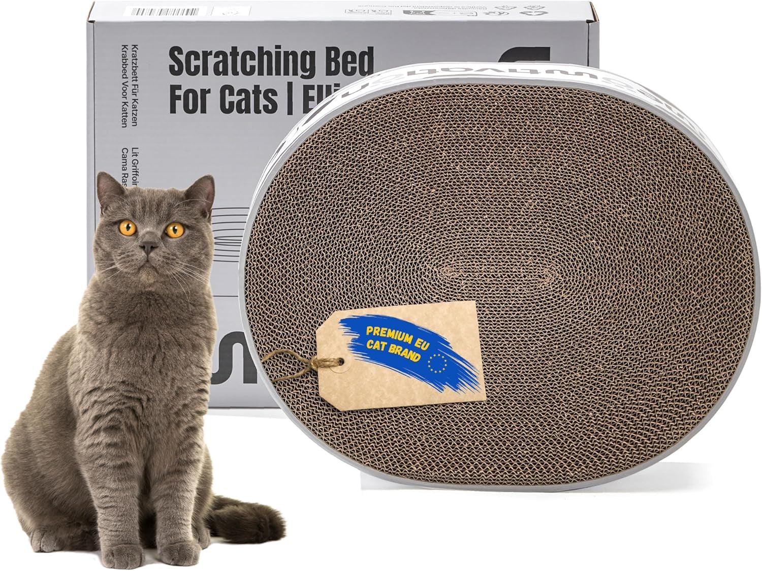 Pat de zgâriat pentru pisici - Placă de zgâriat de 42 cm din carton ondulat 100% reciclat, Pat pentru pisici mari cu catnip natural, Accesoriu robust pentru pisici mici și mijlocii, Pat de zgâriat pentru pisici