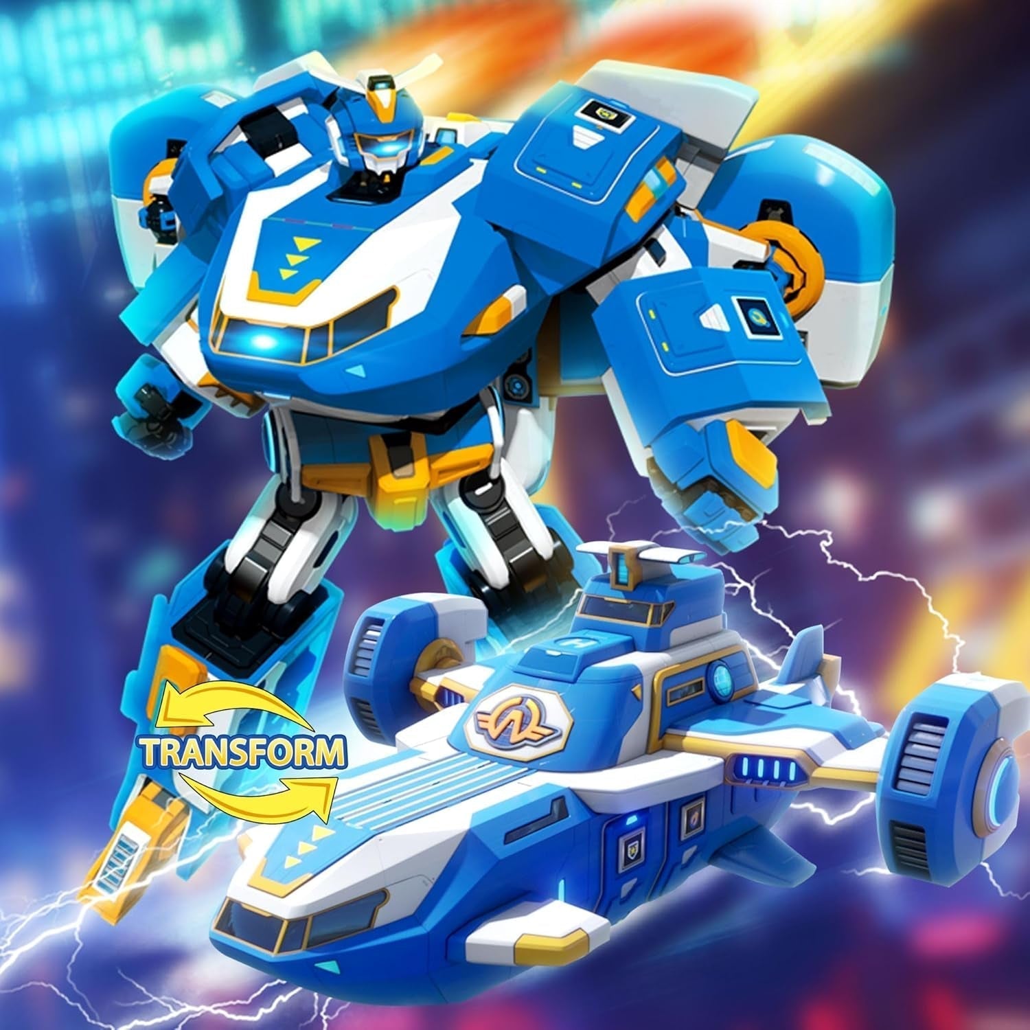 Super Wings 2-In-1 Mini World Aircraft Transforming Robot cu efecte luminoase și sonore, jucărie transformabilă pentru fete și băieți de la 3 ani, albastru Action figures Naty Shop