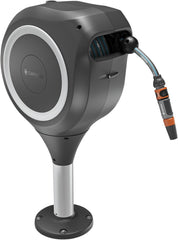 Cutie furtun terasă Gardena RollUp M: Cutie rezistentă la intemperii cu tehnologie de rulare și furtun de 20 m, pentru udarea grădinilor de dimensiuni medii cu terasă, înfășurare automată, albă (18615-20)