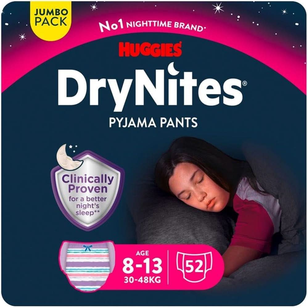 Huggies Drynites Nagyon nedvszívó éjszakai pelenka, 8-13 éves lányoknak (30-48 kg), 52 db (4 x 13) Mother and Child Naty Shop
