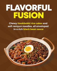 NONGSHIM Rapokki (Jjajang, 400 ml) – autentikus koreai street food, ramen és rizssütemények, fekete bab; gyorsan és egyszerűen elkészíthető, 4 perc alatt kész