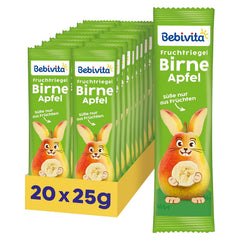Szigorúan ellenőrzött és válogatott alapanyagokból készült körte-almás gyümölcsszeletek (20 x 25g), kizárólag gyümölccsel édesítve, tökéletes falat étkezések között.