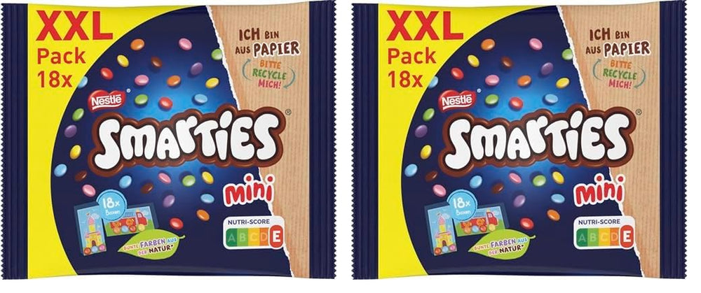 Nestlé SMARTIES Mini XXL tasakok, csokoládé színű lencse, ideális családdal és barátokkal való megosztáshoz és élvezethez, természetes színek, újrahasznosítható csomagolás, 2 db-os kiszerelés (1 x 259 g)