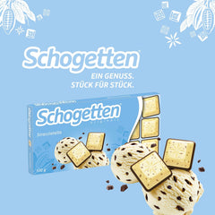 Schogetten Stracciatella csokoládé 100g, egyenként adagolva. Öröm. Darabról darabra.