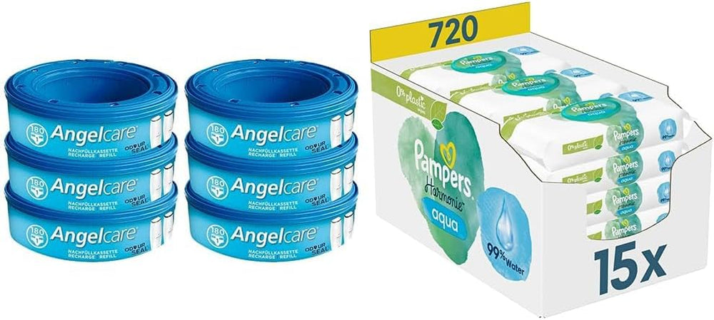 2320 Plus 2017 utántöltő doboz (6 csomag) és Pampers Harmony Aqua Baby nedves törlőkendő doboz, 720 törlőkendő (15 x 48), gyengéd bőrvédelem 99% vízzel