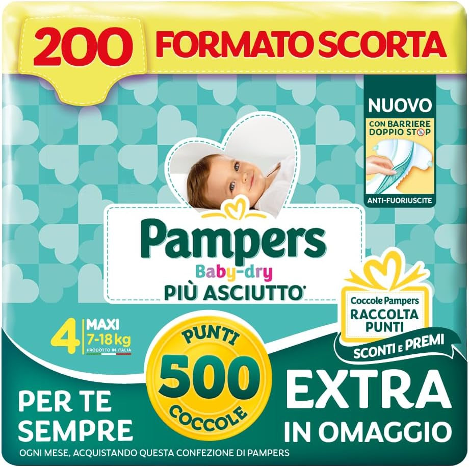 Pampers Baby Dry Maxi Size 4 (7-18kg), 200 pelenka + 500 ingyenes extra ölelkezési pont