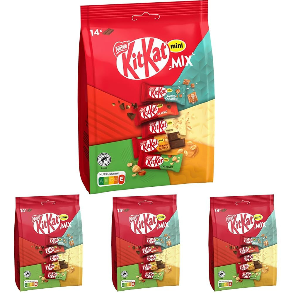 Nestlé Mini Mix csokoládészeletek Öt finom ízű 14 szelet 4 csomag (1 zacskó x 197,4 g)