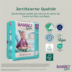 Bambo Nature pelenka babáknak, 4-es méret (7-14 kg), 144 db, Monthly Box | Prémium pelenkák fokozott szivárgásvédelemmel | Maximális kényelem és szabadság az aktív gyerekeknek | Bőrgyógyászatilag tesztelt pelenkák