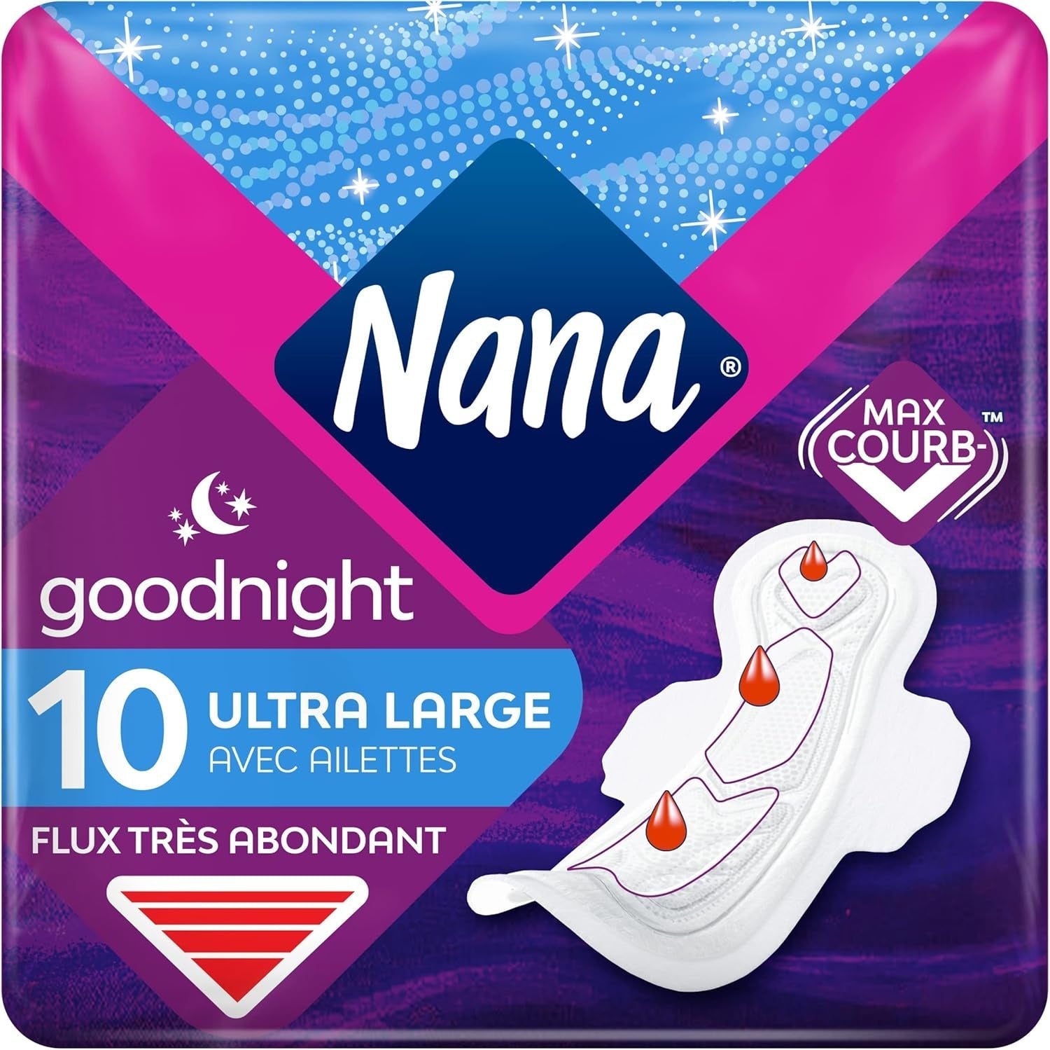 Șervețele igienice Ultra Goodnight cu aripi - Flux Very Abondants - 10 șervețele în plicuri individuale