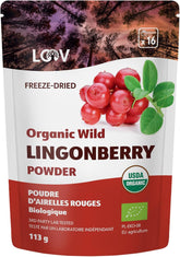 LOOV pulbere organică de afine, fabricată din afine sălbatice 100% întregi, liofilizate, recoltate în pădurile din nordul Europei, 113 g, fără zahăr adăugat Produse deshidratate Naty Shop 113 G Pulbere de merișor