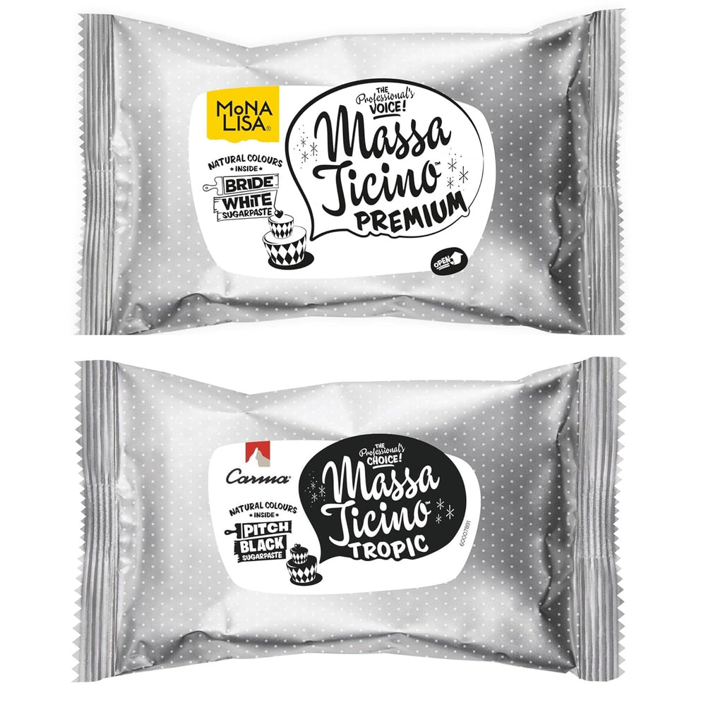 Massa Ticino Set 1x Fondant alb 250g și 1x Fondant negru 250g - Pastă de zahăr premium pentru prăjituri, roll fondant - Perfect pentru prăjituri, modelare și decorațiuni - Fondant pentru brutari profesioniști și amatori Pasta de zahar Naty Shop Default Title