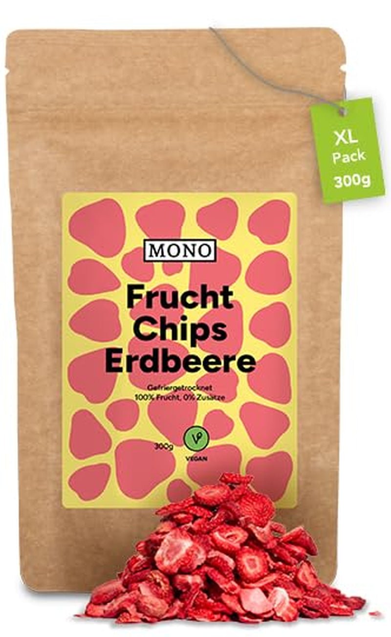 Mono chipsuri liofilizate - 300g chipsuri de căpșuni din căpșuni 100% naturale - fructe tropicale uscate - fructe uscate de căpșuni - gustare pentru muesli și deserturi - chipsuri de căpșuni Produse deshidratate Naty Shop Căpșuni