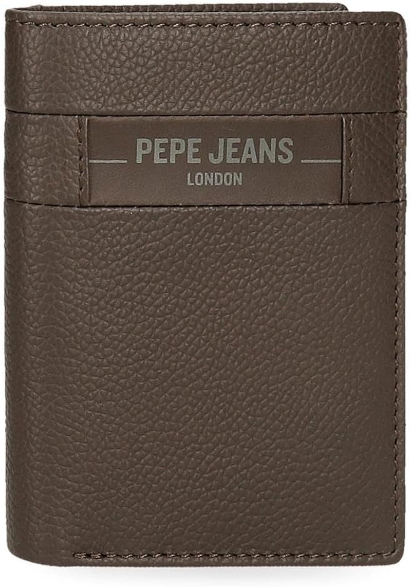 Portofele și portmonee Pepe Jeans Checkbox din piele de vacă, negru, maro, albastru și gri Portofel Barbati Naty Shop Maro Portofel vertical