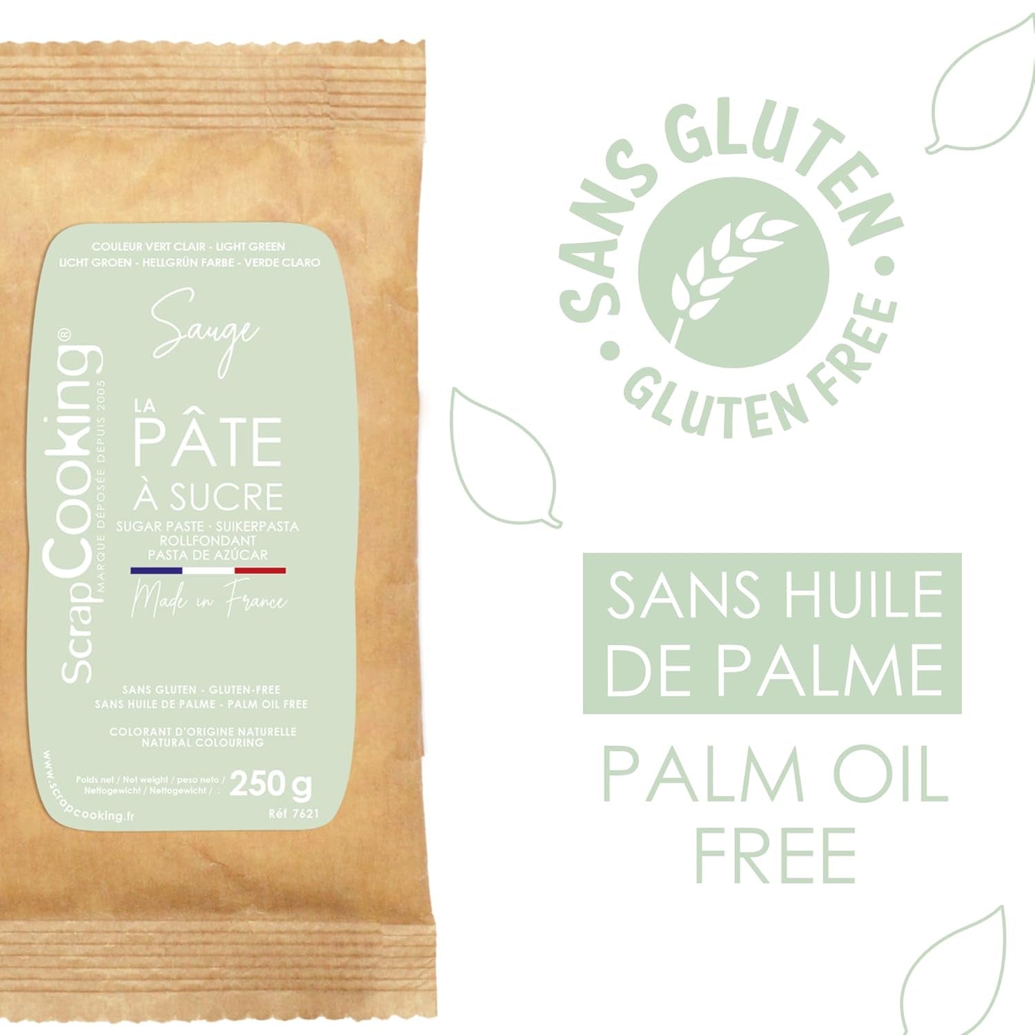 ScrapCooking - Pâte à Sucre Vert Sauge 250g - Colourant d'Origine Naturelle - Sans Gluten, Sans Huile de Palme - Pour Gâteaux, Pâtisseries Anniversaire - Vert Pastel - Fabriquée en France - 7621 Pasta de zahar Naty Shop
