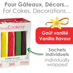 ScrapCooking - Set de 5 Fondant - alb, galben, roșu, verde și maro - 5 x 80g - pastă de zahăr pentru prăjituri Decorațiuni pentru torturi Ziua de naștere Crăciun - fără gluten și fără ulei de palmier - 7257 Pasta de zahar Naty Shop
