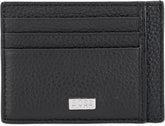 Suport de card BOSS Crosstown S card N pentru bărbați din piele italiană cu logo argintiu Portofel Barbati Naty Shop Negru1 Onesi