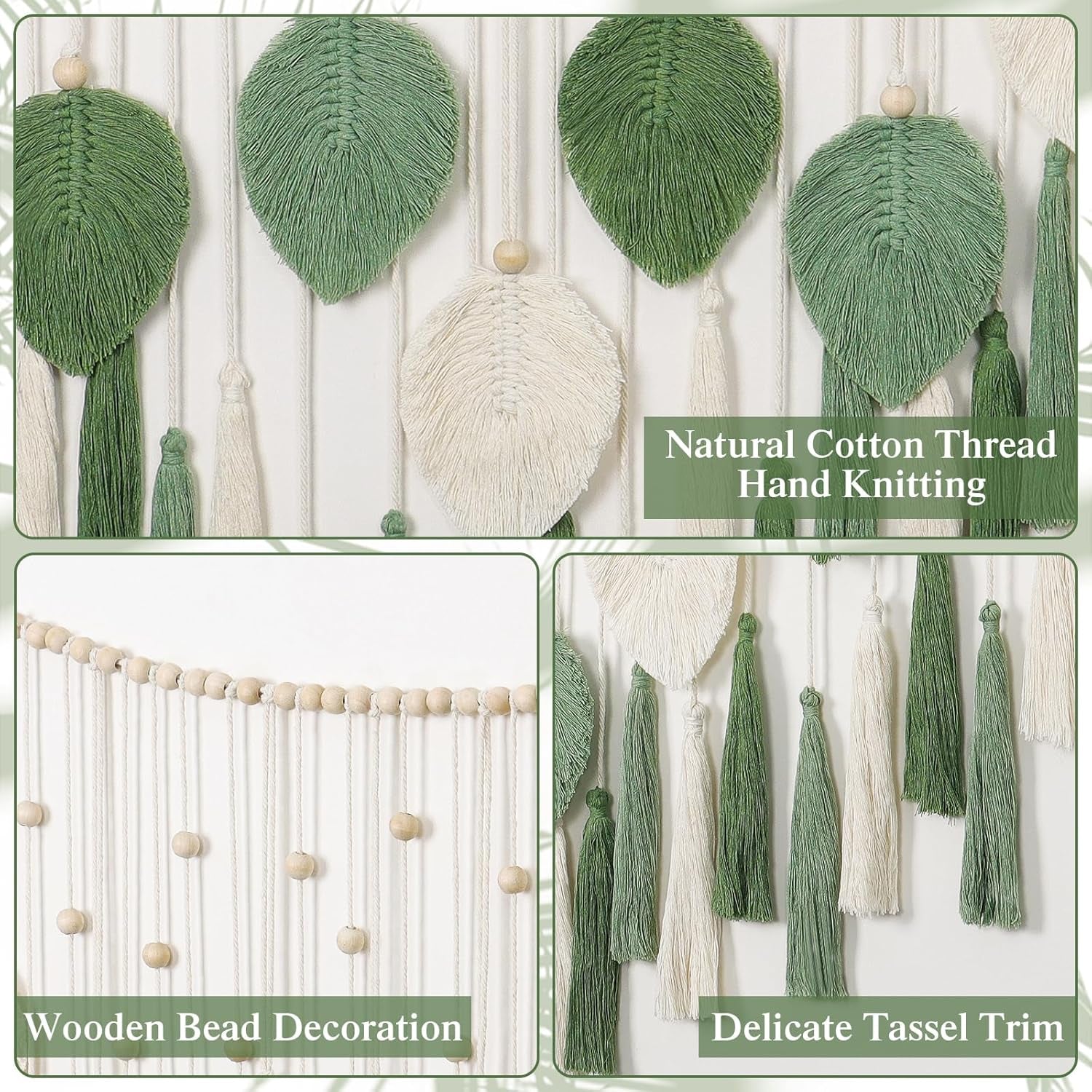 Tapiserie dremisland mare bej frunze verzi ciucure Casa - Accesorii si Decoratiuni Naty Shop