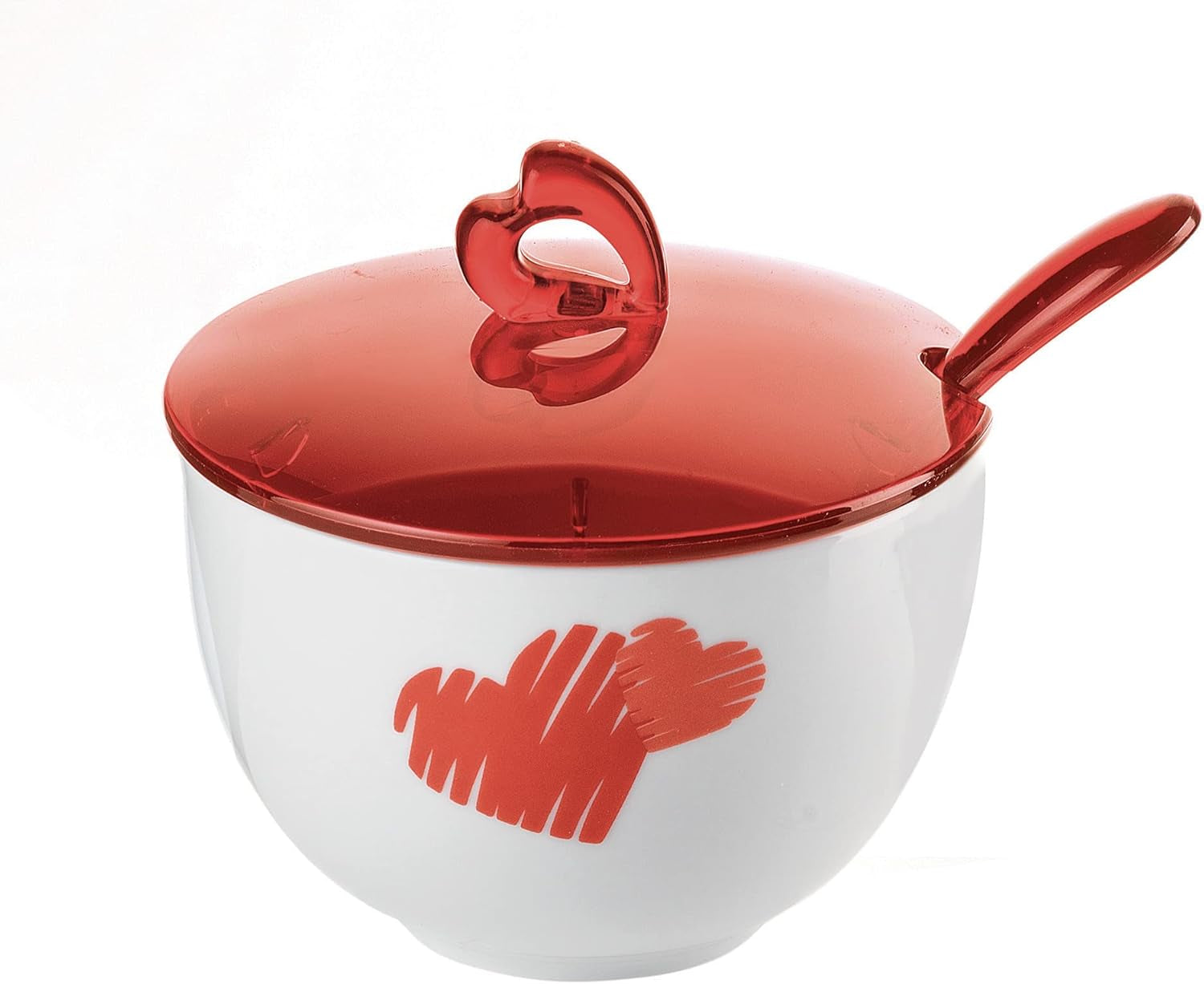 Guzzini - Love, zaharniță cu lingură - roșu transparent, 12,6 x 12,6 x h9,8 cm | 200cc - 11470065