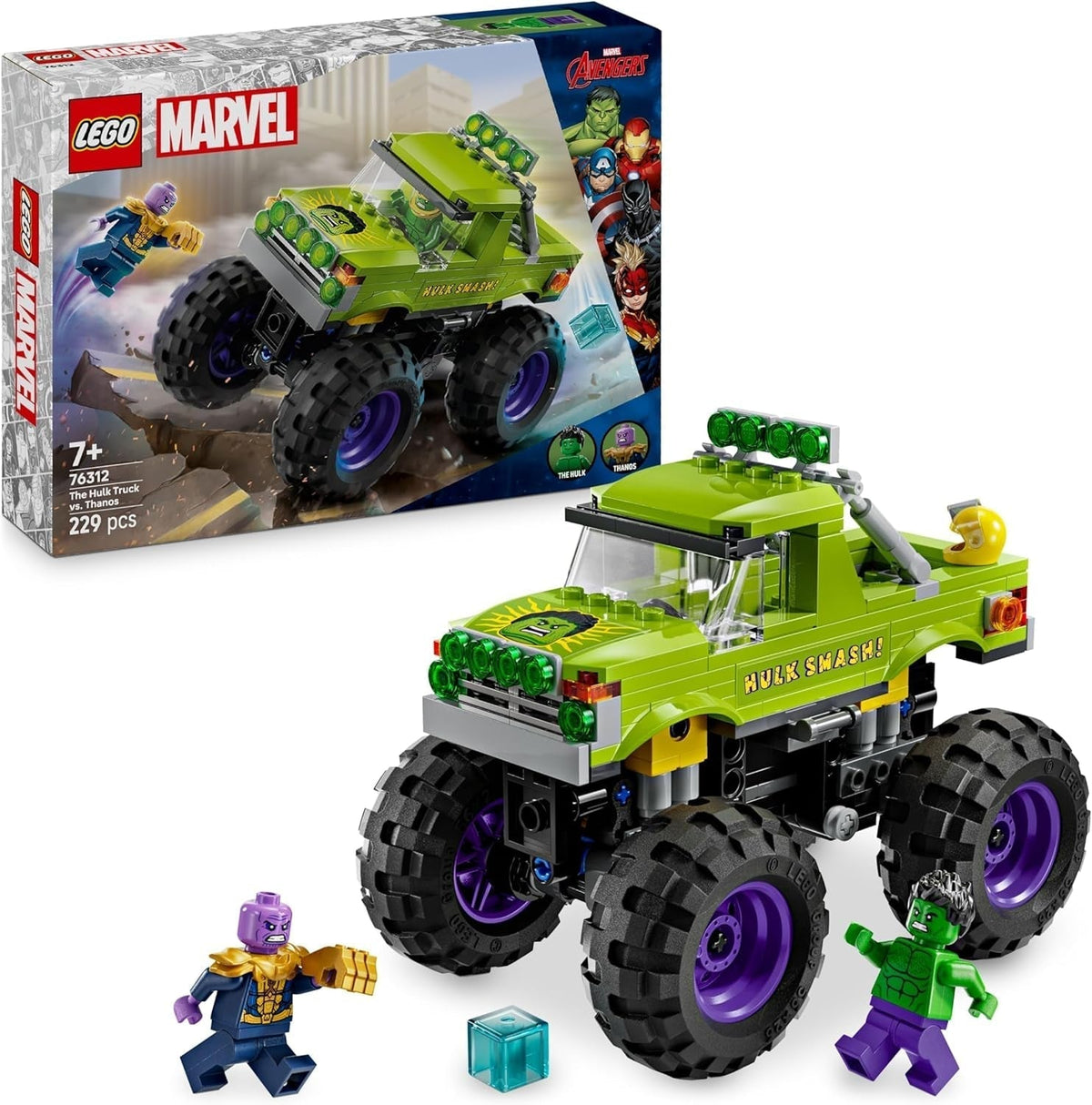 LEGO Ç€ Marvel Hulk Truck vs. Thanos - Szuperhős építőjáték - Bosszúállók jármű és minifigurák - Monster Truck a mega szórakozáshoz - Ajándék fiúknak és lányoknak 7 éves korig - 76312 Építőkészletek Besuche den LEGO-Store alapértelmezett cím