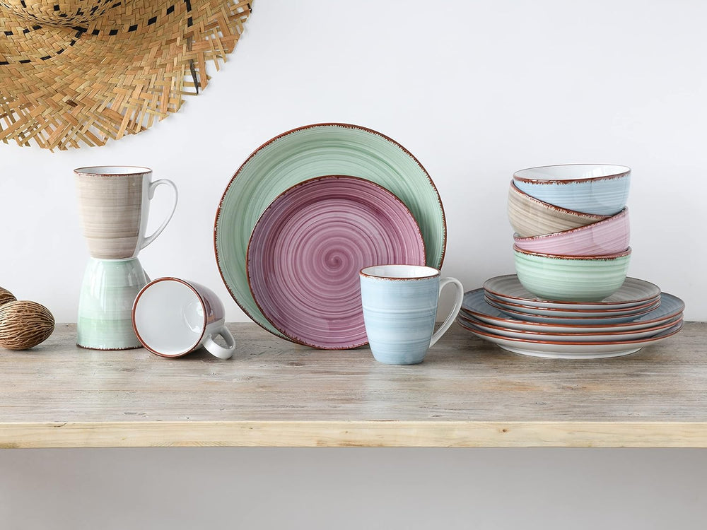 CreaTable, 22582, seria SAMBA, set de veselă cu 16 piese pentru 4 persoane, serviciu combinat din porțelan, potrivit pentru mașina de spălat vase și cuptorul cu microunde, producție de calitate