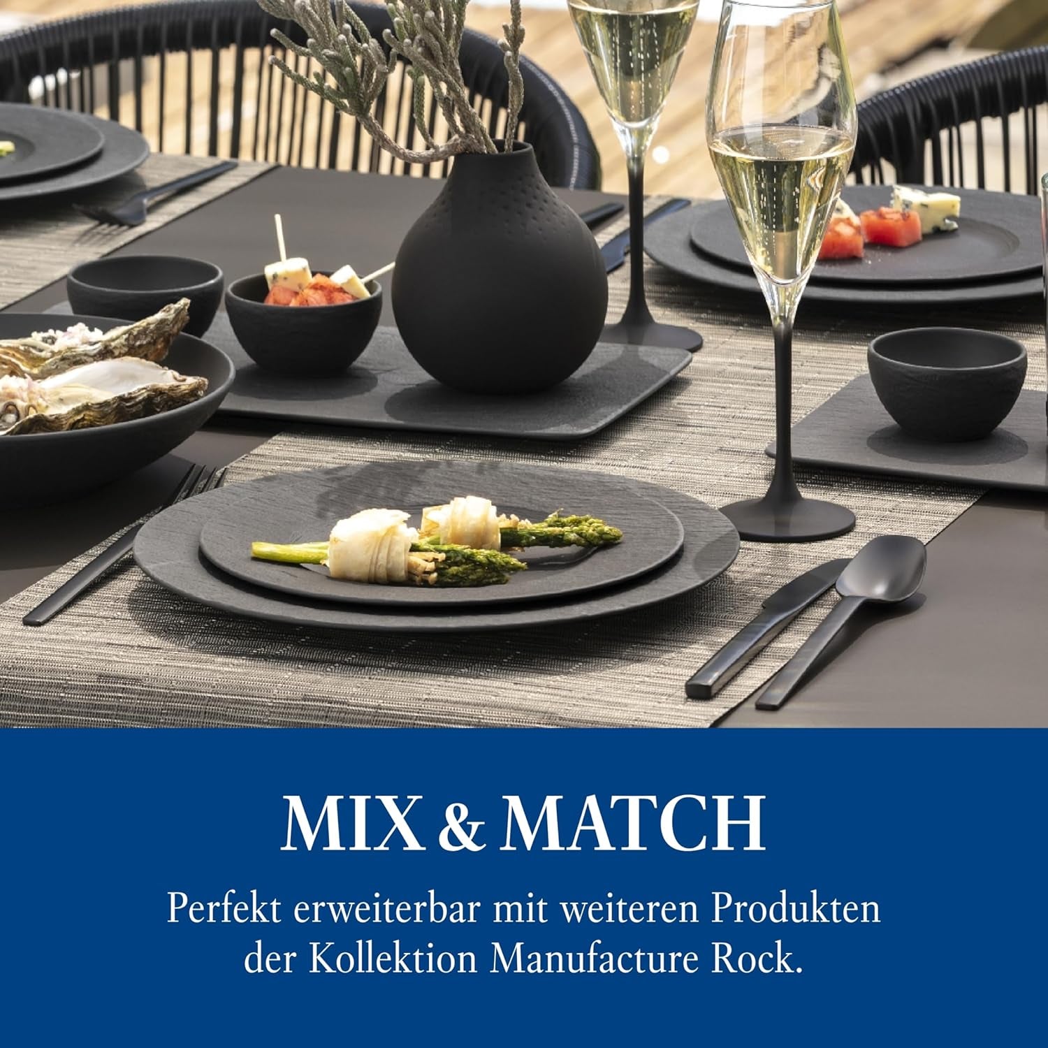 Villeroy & Boch – Manufacture Rock Starter-Set 6 Teilig Schwarz, Spülmaschinenfest, Mikrowellensicher, Geschirr Set Schwarz Matt, Tafelservice, Essgeschirr, Premium Porzellan asztali készletek Naty Shop