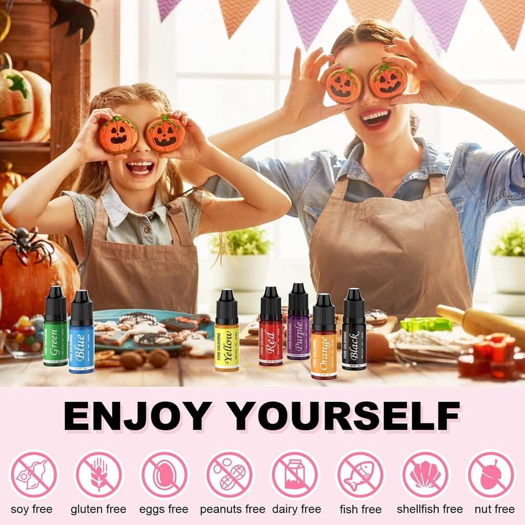 Colorant alimentar - Set de 7 coloranți alimentari de 12 ml pentru copt torturi - Colorant alimentar vibrant pentru decorarea torturilor, slime DIY, realizarea de slime