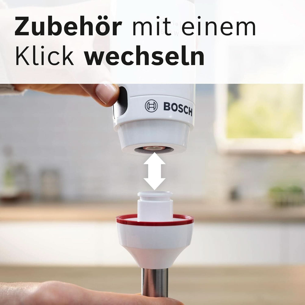 Bosch Stabmixer Ergomaster Serie 4 MSM4W210, Einhändig Bedienbar, Edelstahl-Klingen, Verschleißfreie Keramik-Kupplung, Mixbecher, Quattroblade, Antisplash Funktion, Einschaltsperre, 600 W, Weiß Nather és Chilß Mother and