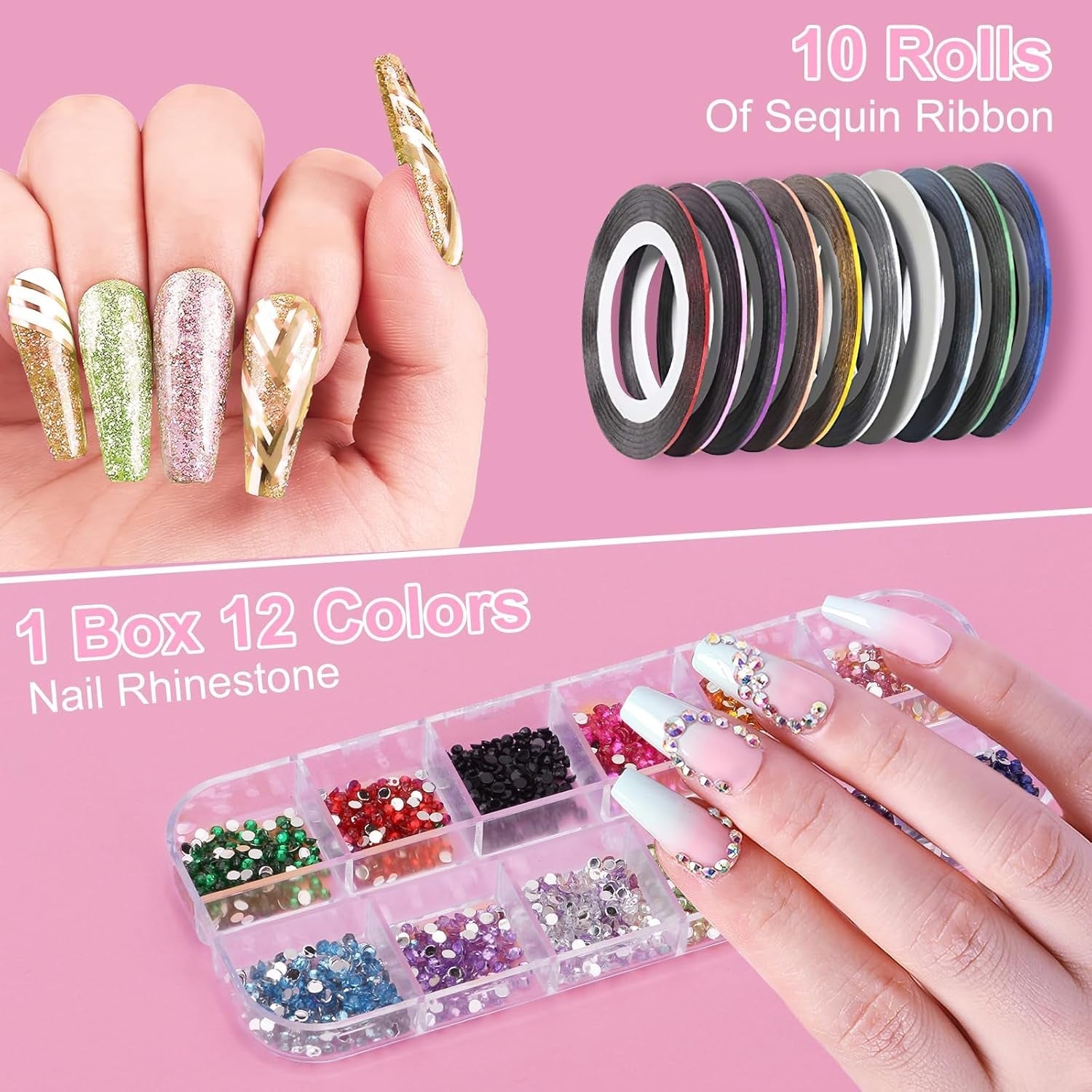 53 Blätter Nagelsticker, Nail Art Pinsel Und Dekorationen Set, 15 PCS Pinsel, 5 PCS Dotted Pens, Strasssteine, Blattgold Für Nagelkunst, Nagel Pailletten, Nagelkunstwerkzeuge Und Dekorationssets