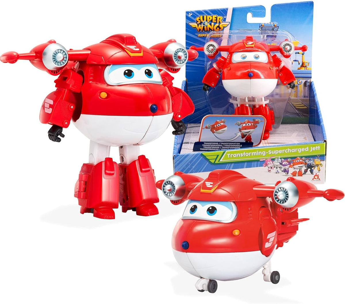 Auldey EU740283 Super Wings Transformer figura JETT Supercharge 12 cm, színes akciófigurák Naty Shop Jett S4