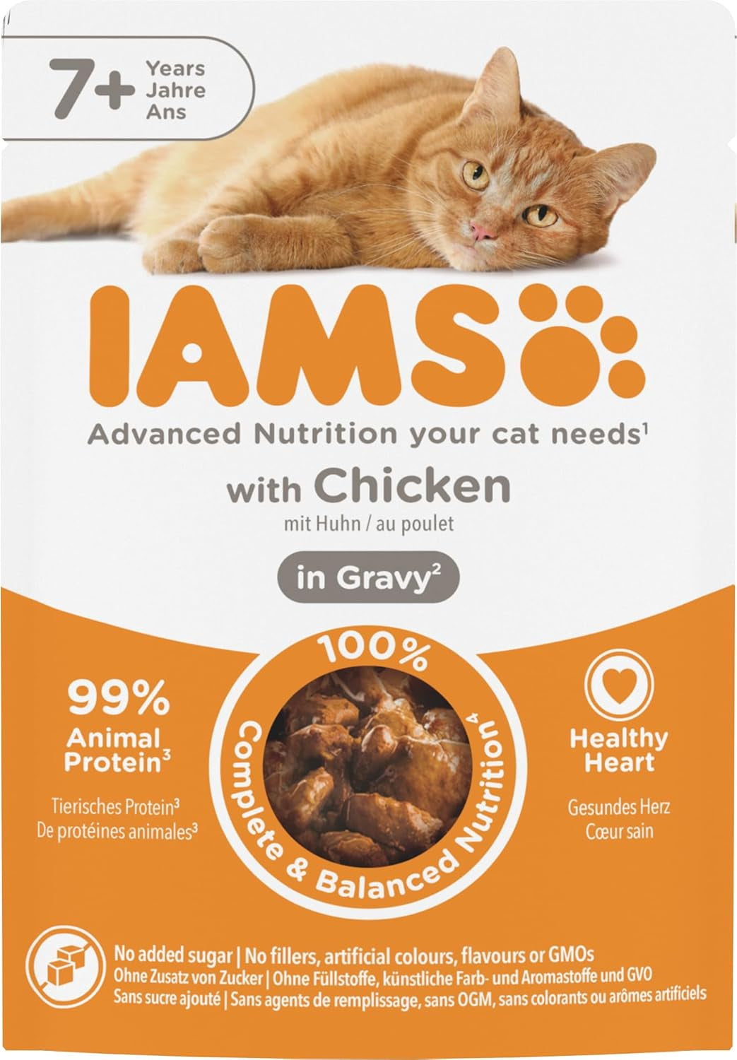 IAMS Delights Hrană umedă pentru pisici cu pui în sos pentru pisici senior de 7 ani și peste - Dimensiune de probă, Plic individual, 1 x 85g