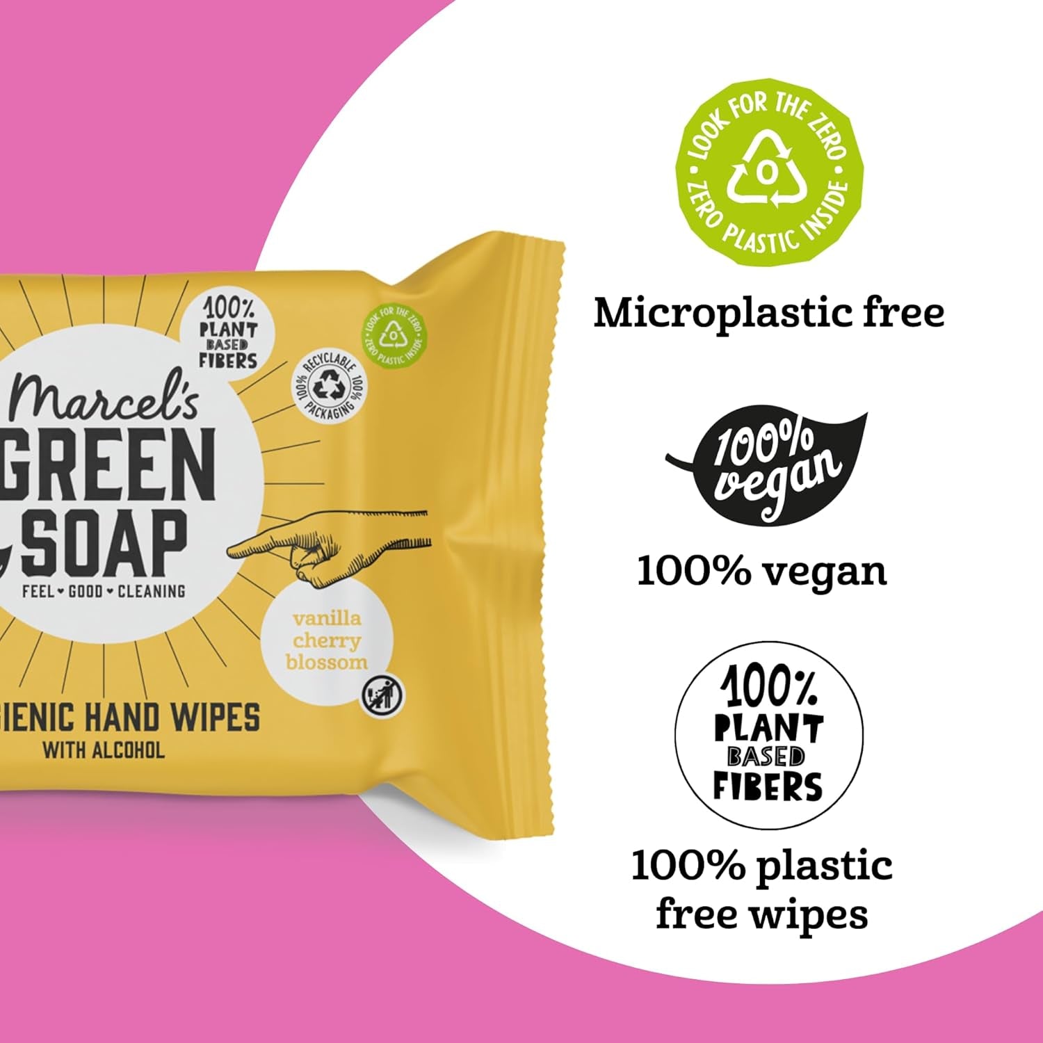 Marcel's Green Soap kéznedves törlőkendők 60 csomag - Vanília és Cseresznyevirág - Növényi alapú - Bio