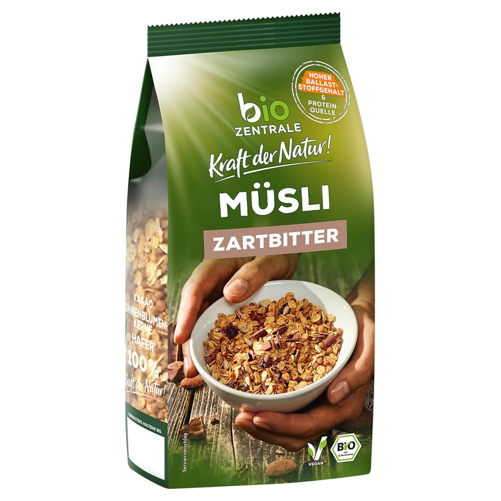 Biocentral müzli étcsokoládéval | 500g Organic Vegán | Ideális reggelihez és elvihető müzlihez | A müzliszeletek alternatívája