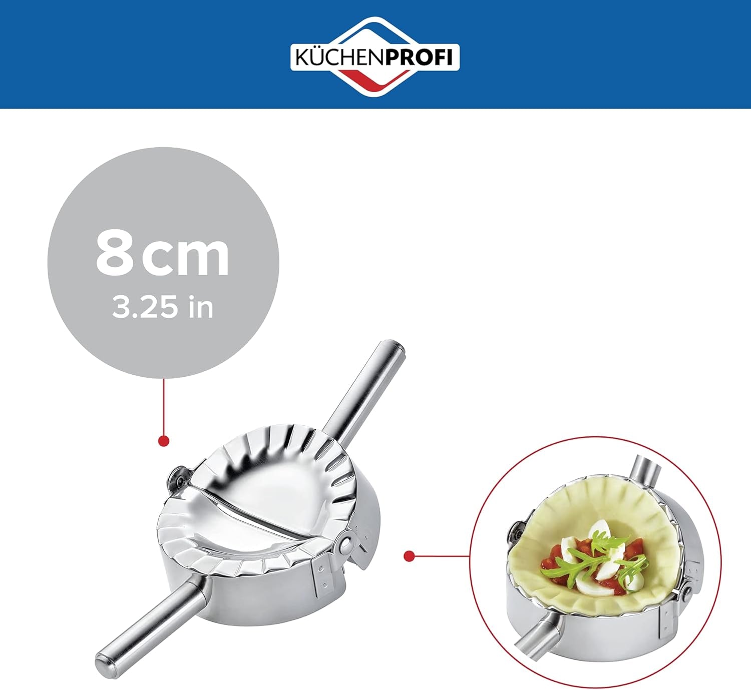 Formă pentru ravioli Küchenprofi 0803512800, mini, rotundă, oțel inoxidabil, argintie, 8 x 8 x 15 cm