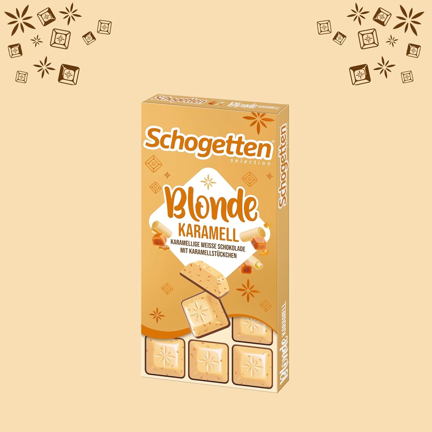Schogetten Blonde Caramel | Karamell fehér csokoládéval és karamelldarabokkal | Csokoládé tábla 100g | Kényelmesen adagolva
