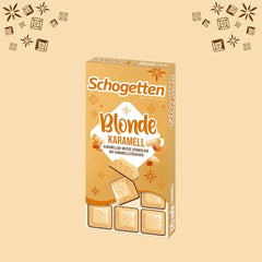 Schogetten Blonde Caramel | Karamell fehér csokoládéval és karamelldarabokkal | Csokoládé tábla 100g | Kényelmesen adagolva
