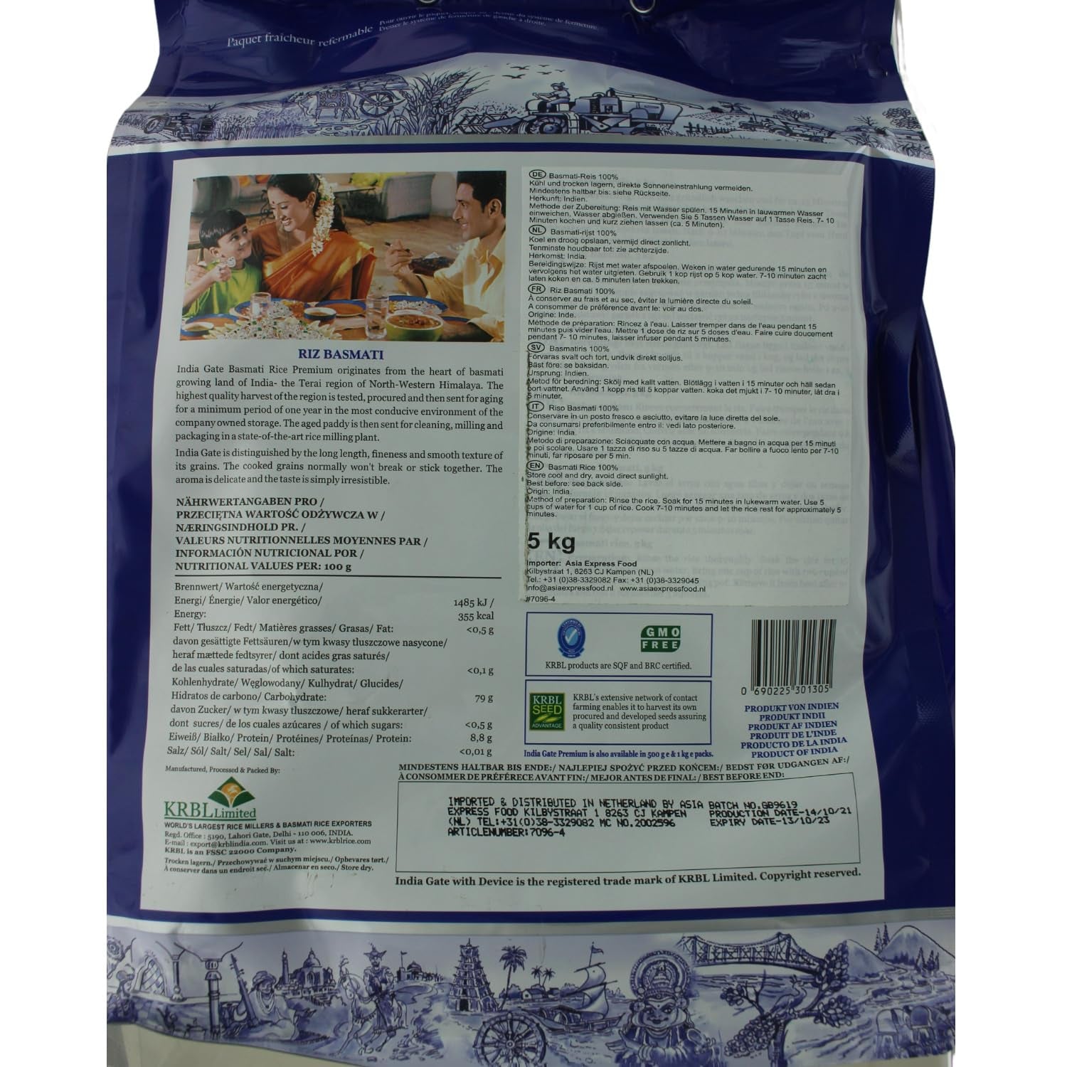 INDIA GATE Premium Basmati Rice – Hosszú szemű finom, aromás rizs Indiából, finom hosszú szemű (1 x 5 kg)