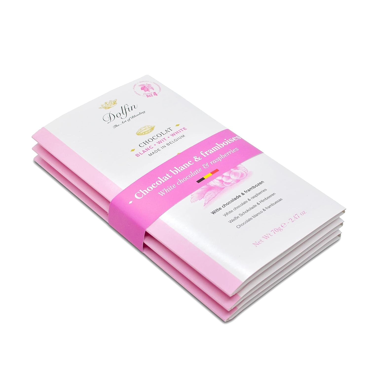 Dolfin Pachet de 3 ciocolată cu diverse arome - ciocolată artizanală belgiană, 210 g Bomboane de Ciocolata Naty Shop 210 G Zmeură